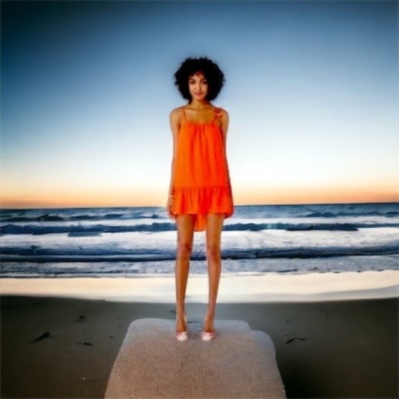 Line & Dot Neon Orange Shoulder Tie Lennon Dress - Picture 15 of 15